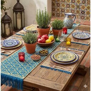 Handmade OAXACAN Table Bed Console Dresser Runner Embroidery Geometric Linens